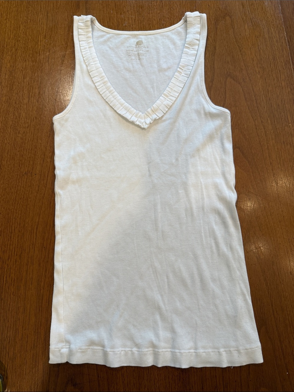 Banana Republic White Ruffled V-Neck Tank Top